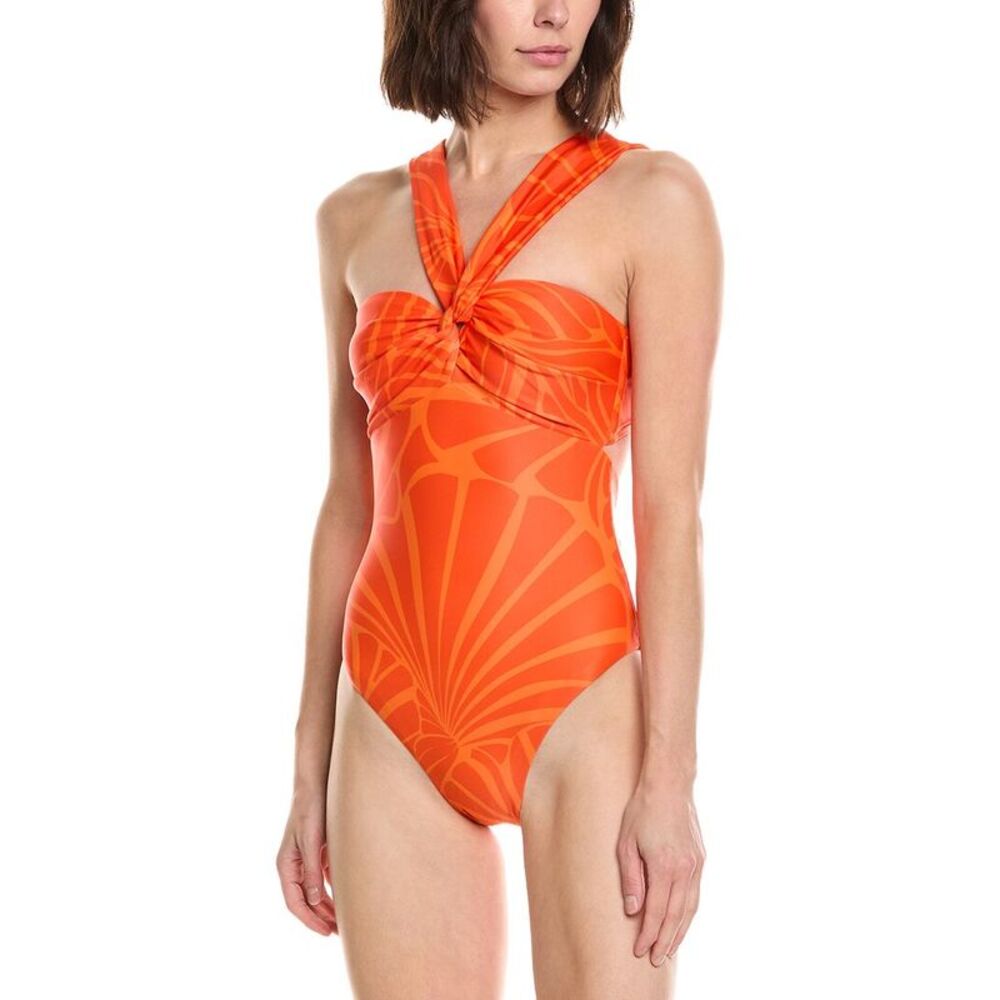 Milly Womens  Betsy Abstract Bandeau One-Piece, Orange